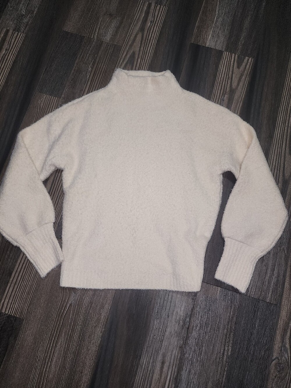 Marled High Neck Pullover Sweater Small Cream Stretch Casual